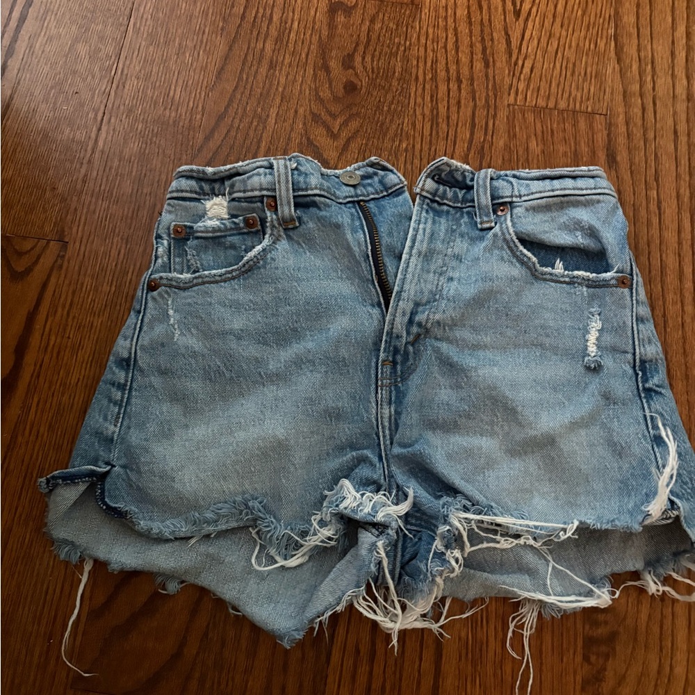 Abercrombie & Fitch Light Blue Distressed Denim Shorts